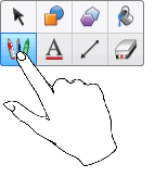 Touch user selecting a tool on the toolbar