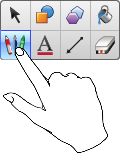 Touch user selecting a tool on the toolbar